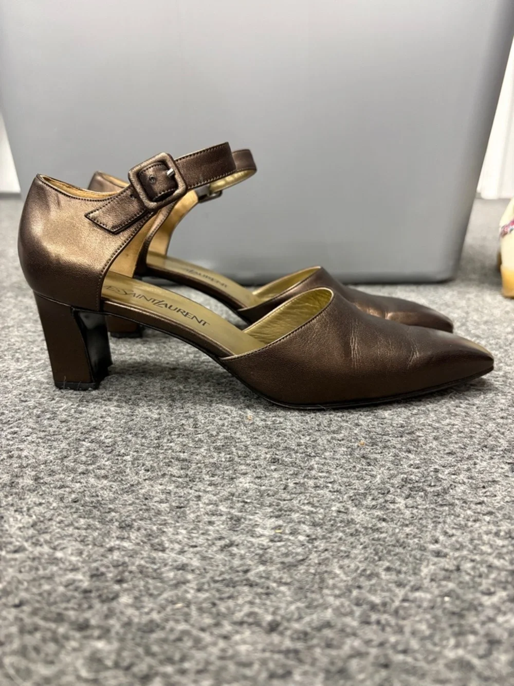 Vintage 1990's Yves Saint Laurent Metallic Bronze Mary Jane Heels - Picture 2 of 6